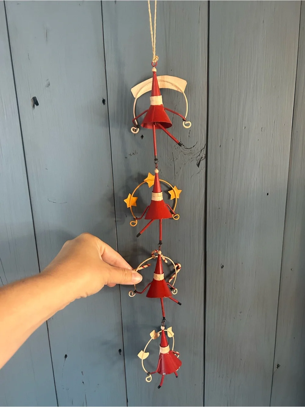 Hand Crafted Red Santa Hanging Metal Ornament Garland - Holiday Decor